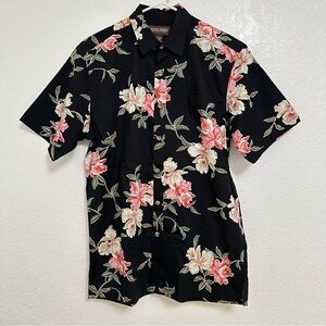 Men’s Black Floral Hawaiian Casual Button Down Cotton Shirt